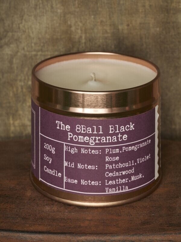 8Ball Black Pomegranate Rose Gold Tin Candle - Kandlers Table - Just Makers The Kandlers Table