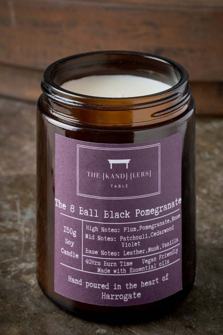 8 Ball Black Pomegranate Amber Glass Candle - Kandlers Table - Just Makers The Kandlers Table