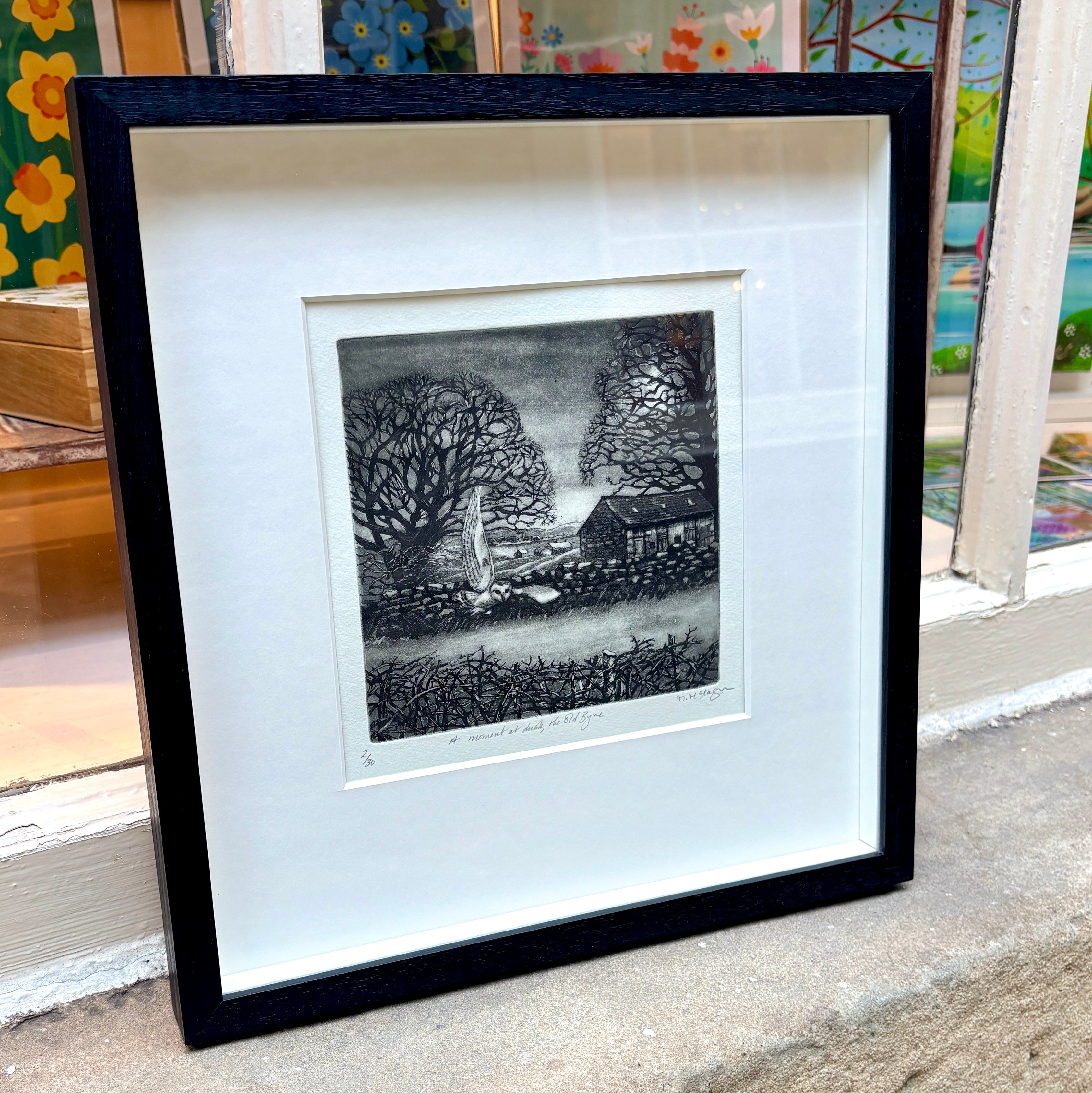 A Moment at Dusk, the Old Byre Framed Etching - Moira Mctague_Just Makers