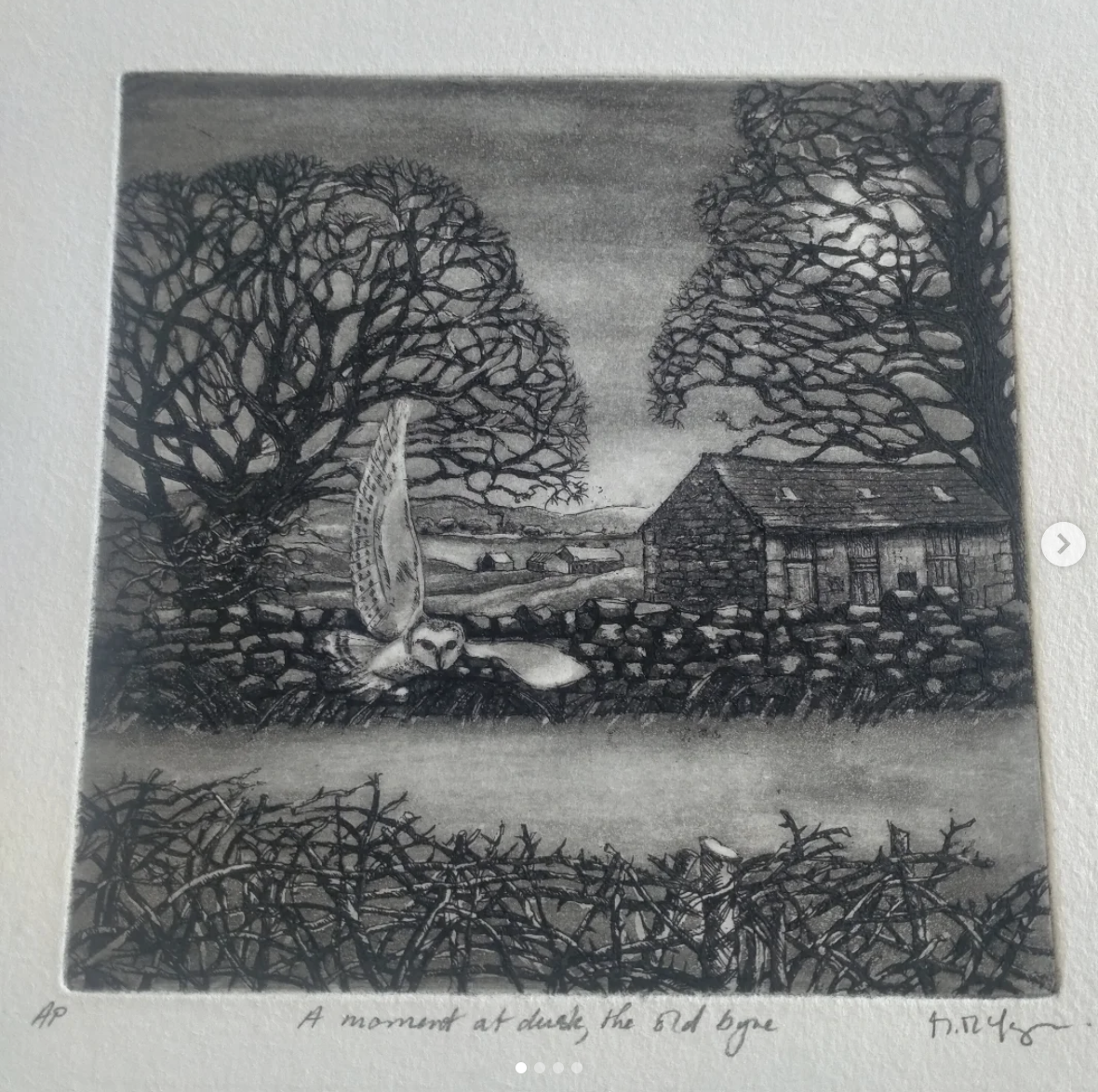 A Moment at Dusk, the Old Byre Framed Etching - Moira Mctague_Just Makers