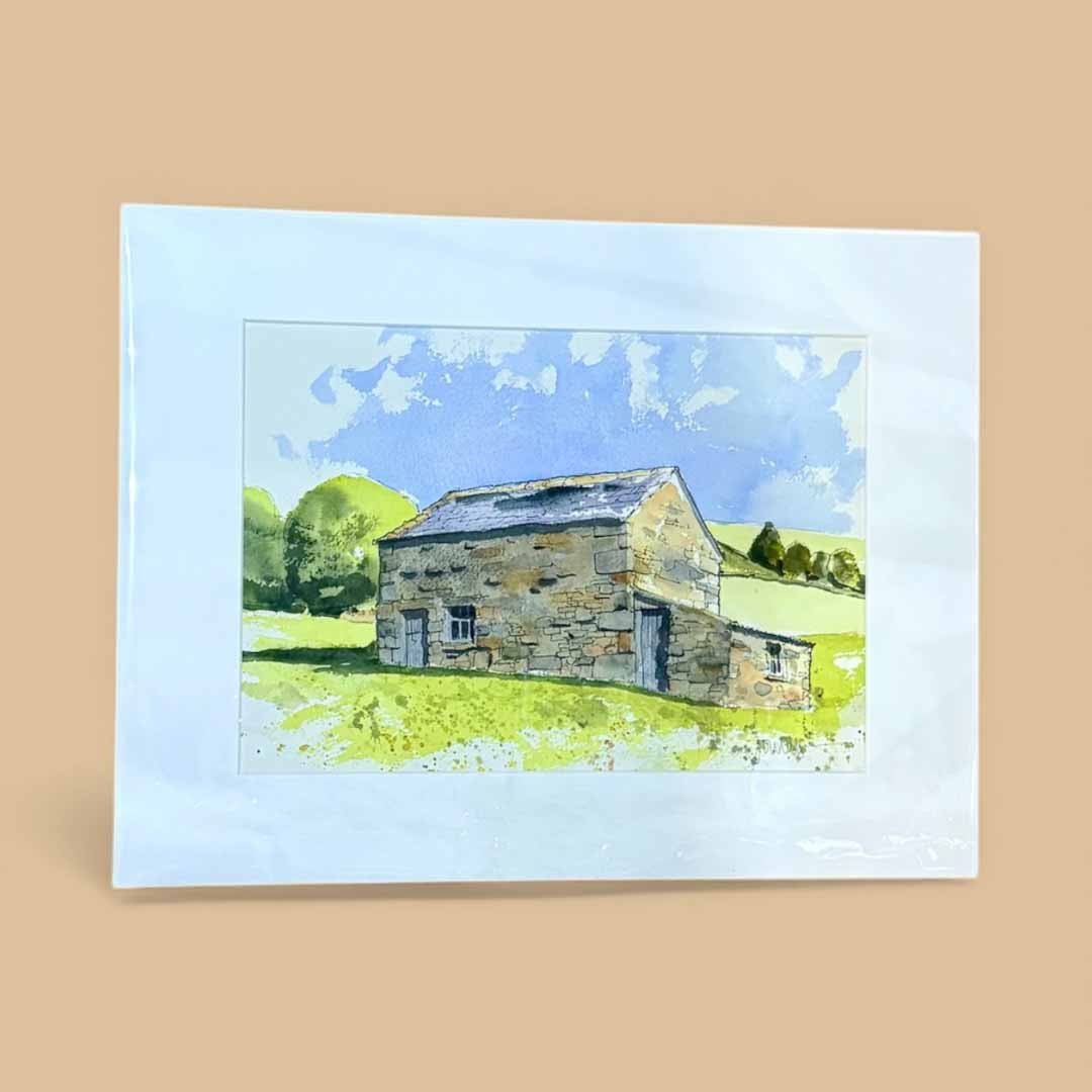 A Swaledale Barn Mounted Original Line and Watercolour - John Harrison - Just Makers John Harrison