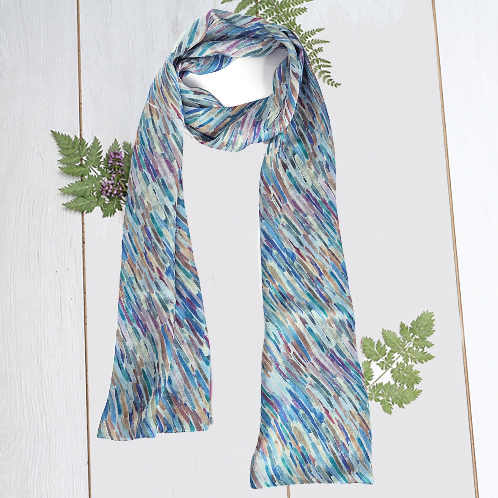 Abstract Blue Print 100% Silk Scarf - Pattern Passion_Just Makers