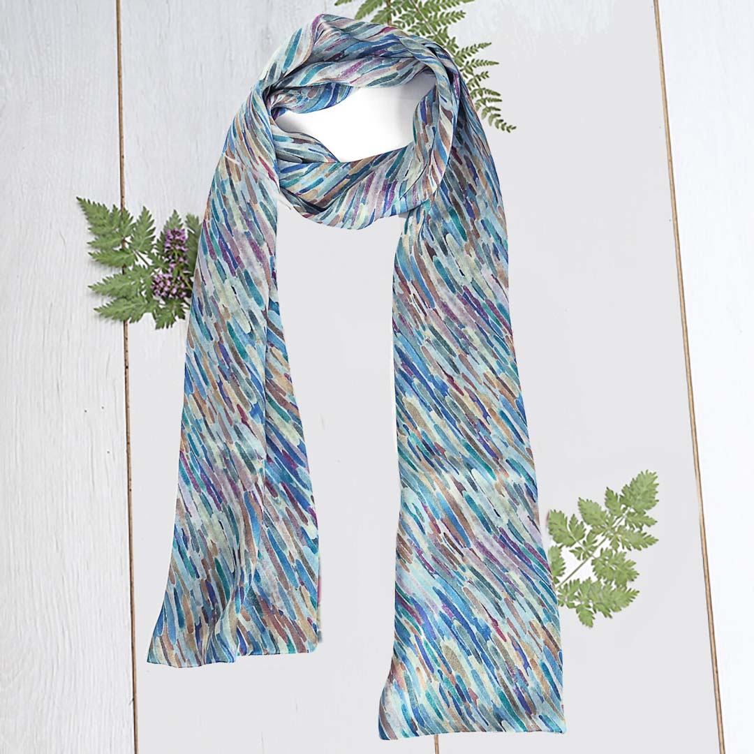 Abstract Blue Print 100% Silk Scarf - Pattern Passion_Just Makers