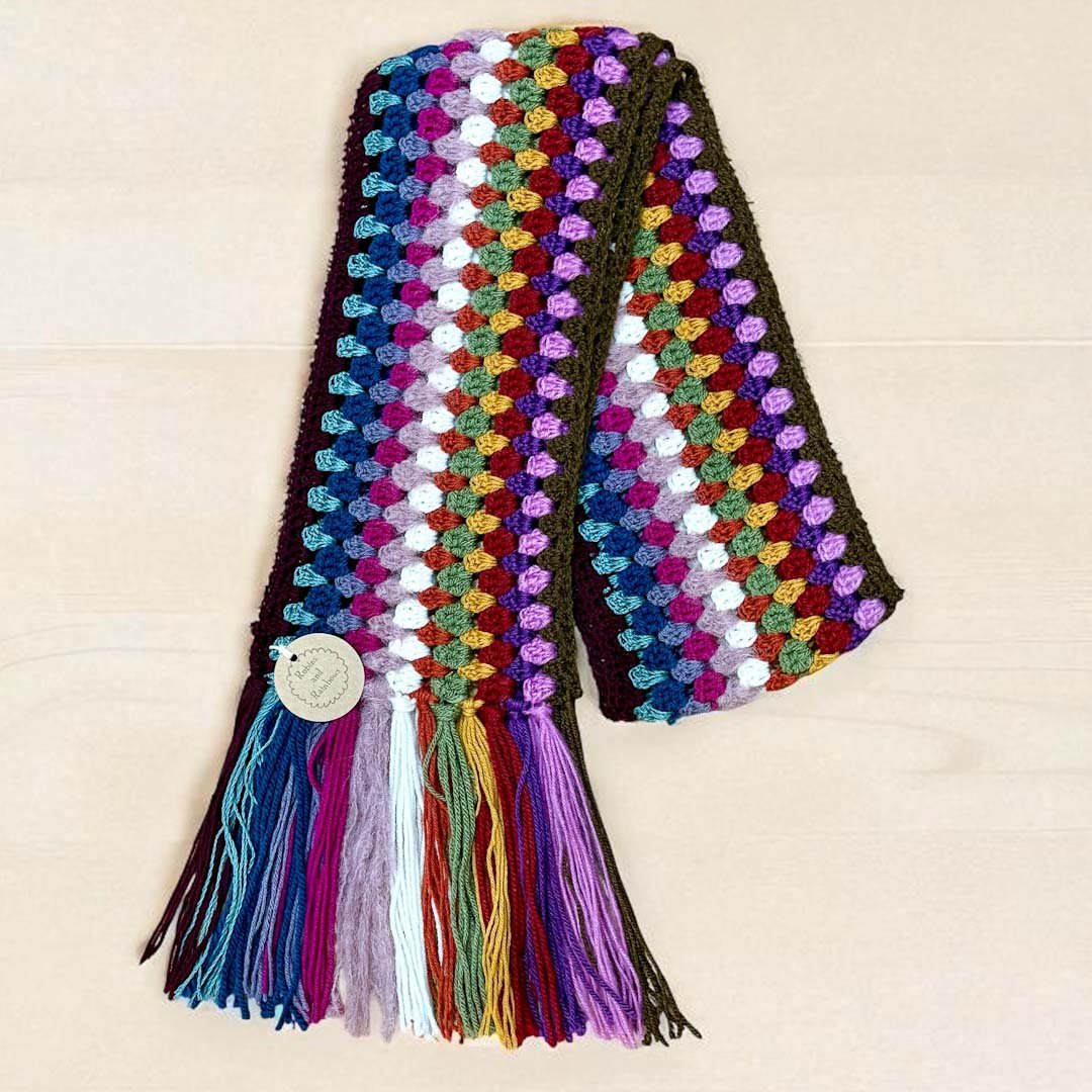 Autumn Colours Crocheted Scarf - Robins and Rainbows - Just Makers Robins and Rainbows