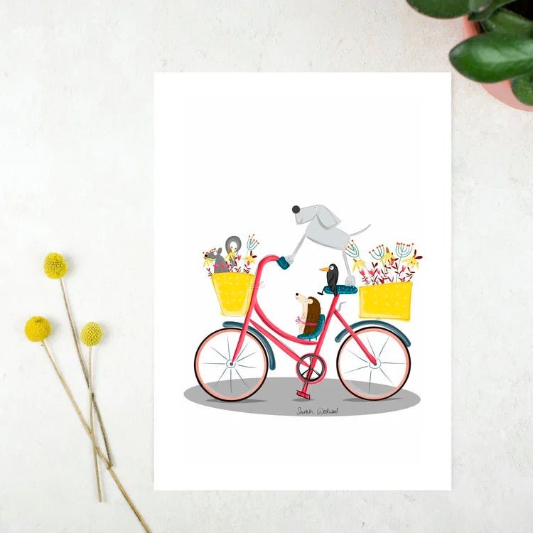 Biking with the Gang A4 Print - Sarah Westwood Illustrator - Just Makers Sarah Westwood Illustrator