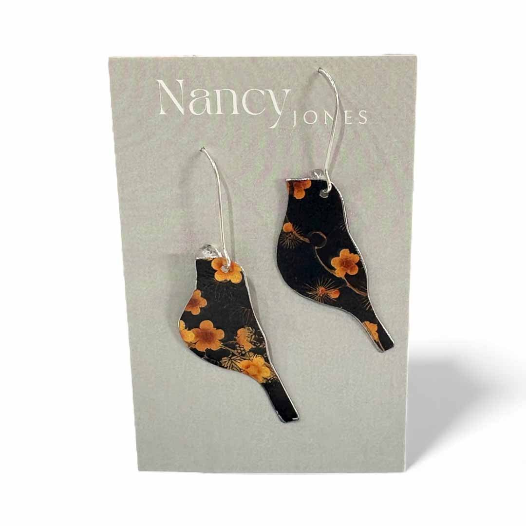 Bird Shaped Black / Gold Earrings - Nancy Jones - Just Makers Nancy Jones Jewellery