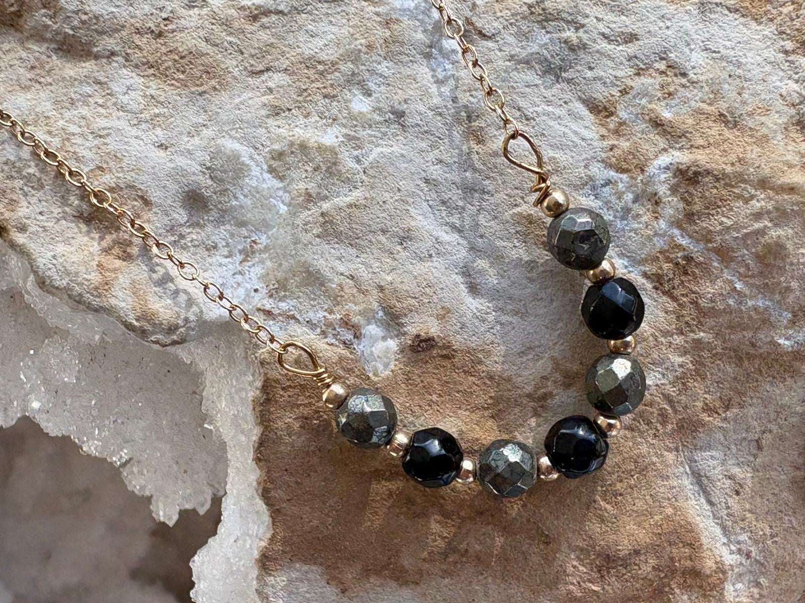 Black Obsidian and Pyrite Gold Vermeil Necklace - Hart, Body and Soul_Just Makers