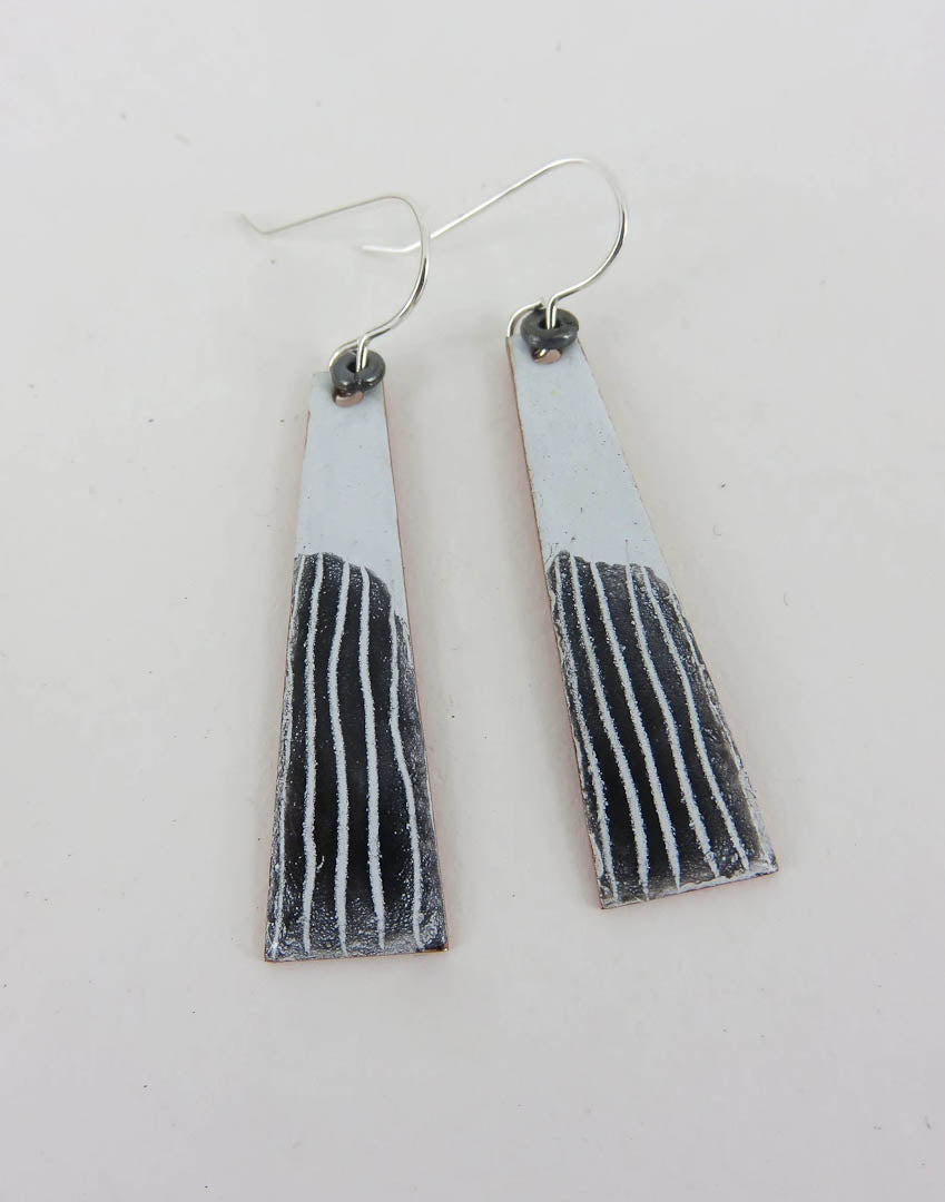 Black and White Monochrome Dangle Copper Enamel Earrings by 830 Degrees_Just Makers