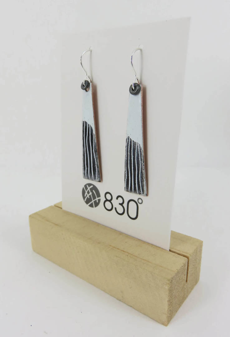 Black and White Monochrome Dangle Copper Enamel Earrings by 830 Degrees_Just Makers