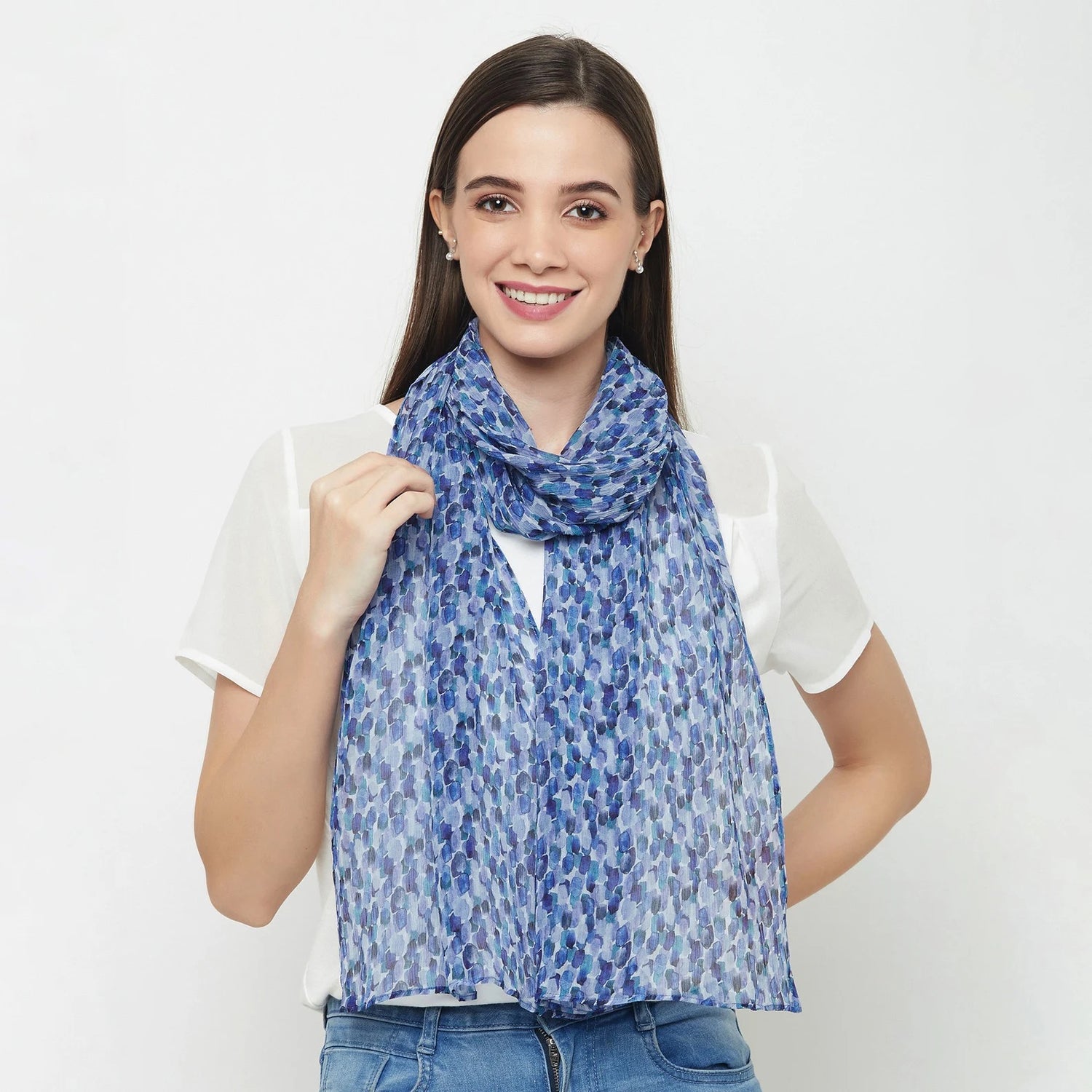 Blue Abstract Chiffon Silk Scarf - Pattern Passion_Just Makers