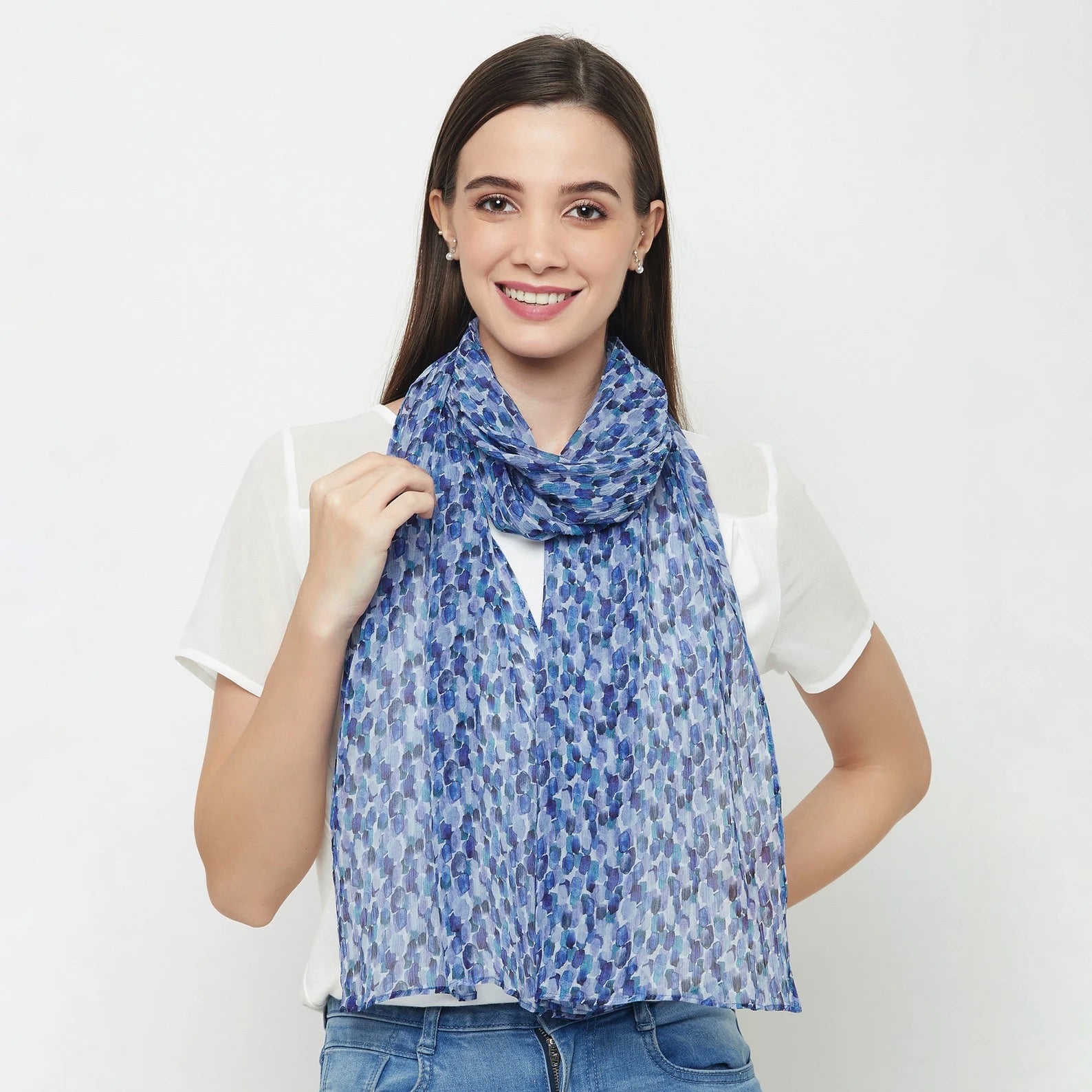 Blue Abstract Chiffon Silk Scarf - Pattern Passion_Just Makers