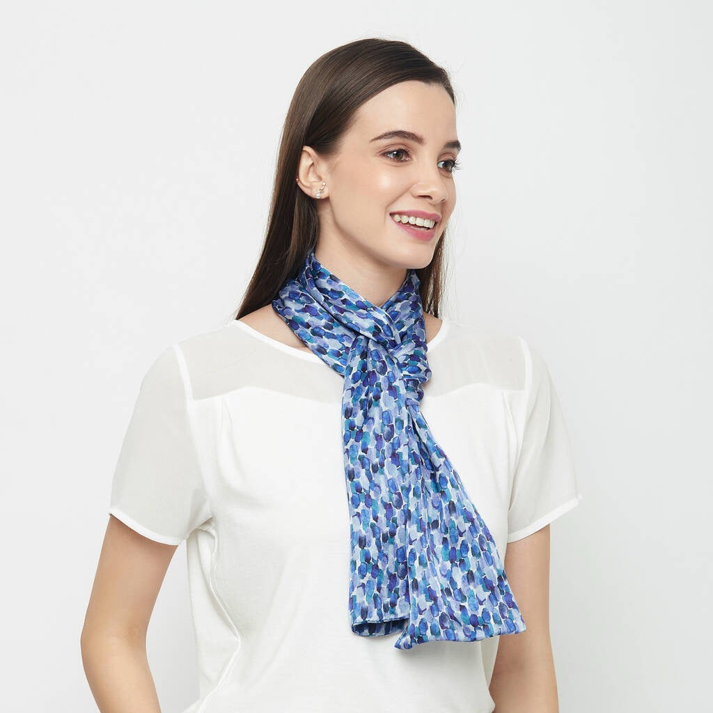 Blue Dash Print 100% Silk Scarf - Pattern Passion_Just Makers