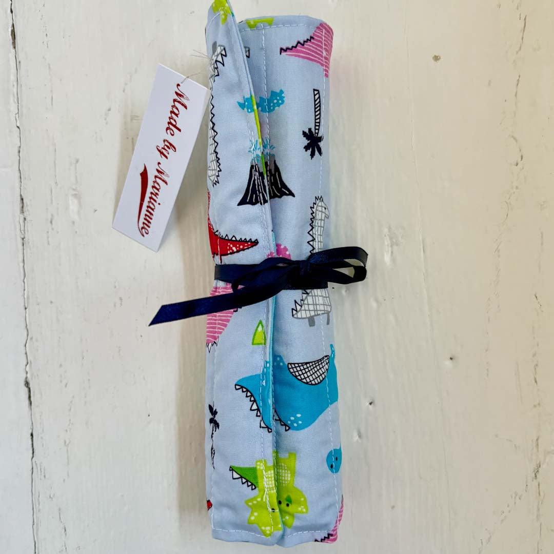 Blue Dinosaur Pencil Roll Closed - Made by Marianne_Just Makers