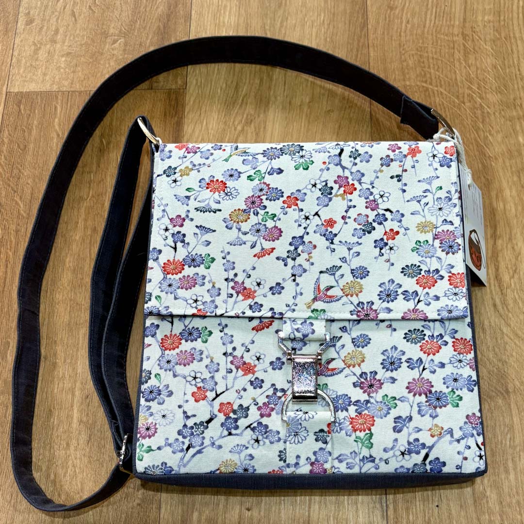 Blue Floral Print Kimono Silk Handbag - Amanda Scott_Just Makers