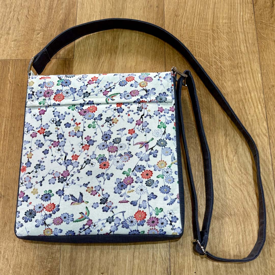 Blue Floral Print Kimono Silk Handbag Back - Amanda Scott_Just Makers