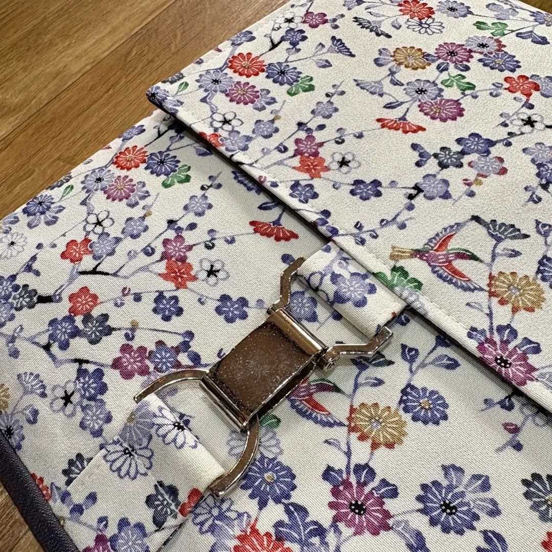 Blue Floral Print Kimono Silk Handbag Close Up - Amanda Scott_Just Makers