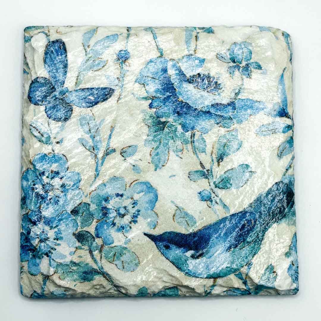 Blue Flowers and Bird Coaster Slate - Sarah Tustin - Just Makers Sarah Tustin