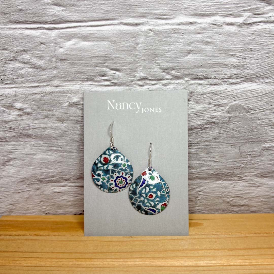Blue and Red Mosaic Teardrop Earrings - Nancy Jones_Just Makers
