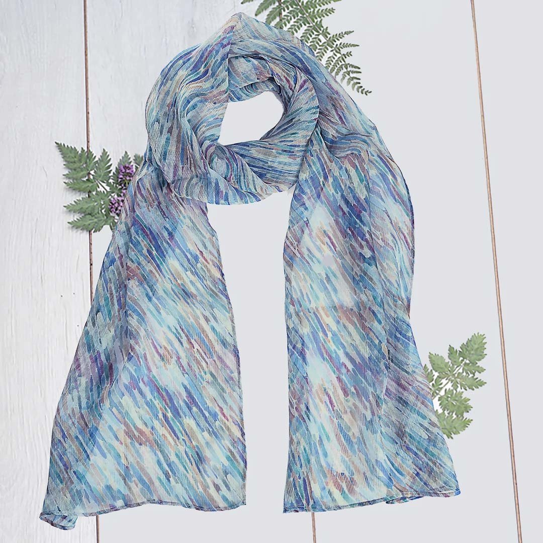 Blue and Turquoise Dash Chiffon Silk Scarf - Pattern Passion - Just Makers Pattern Passion