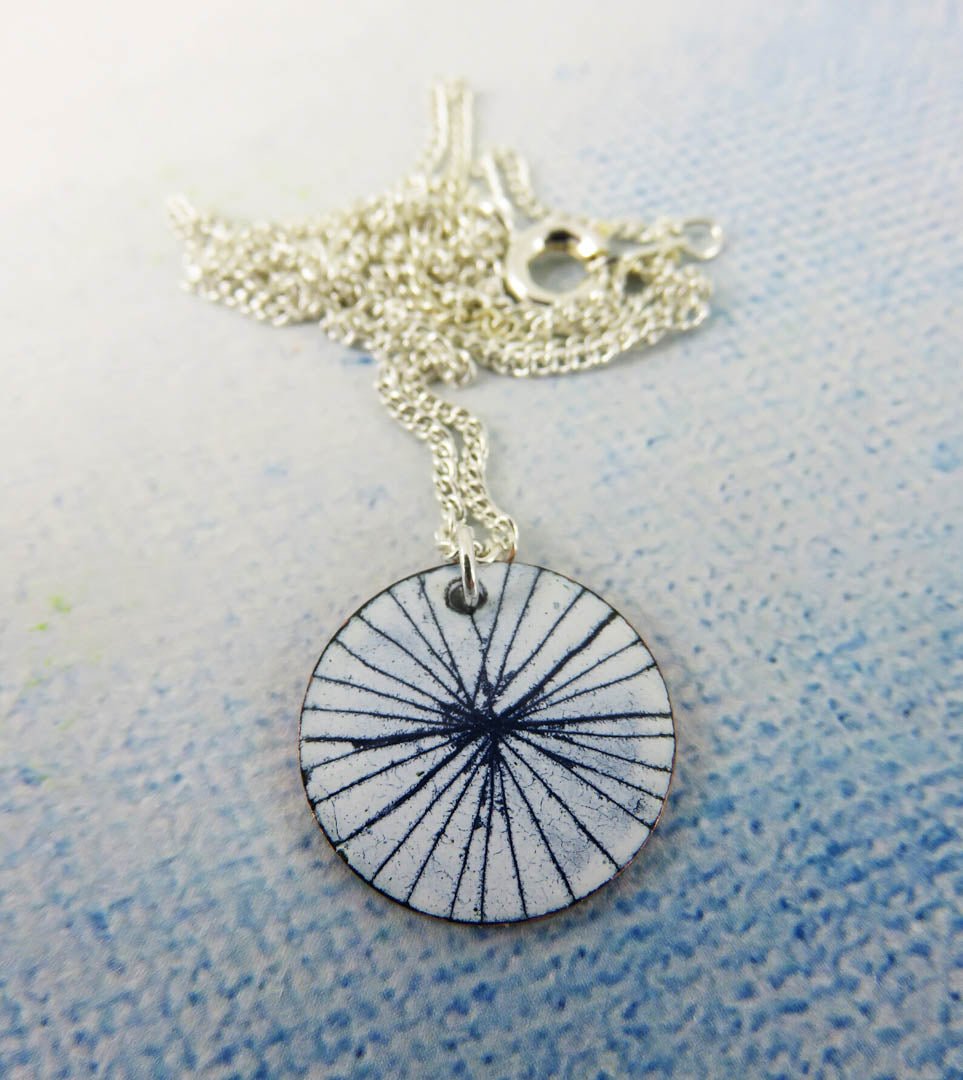 Blue and White Enamel and Copper Pendant by 830 Degrees - Just Makers 830 Degrees
