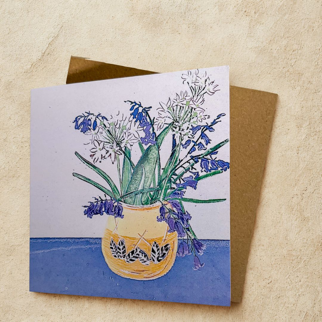 Bluebells and Wild Garlic Vase Greeting Card - Gill Kirk - Just Makers Gill Kirk Artist