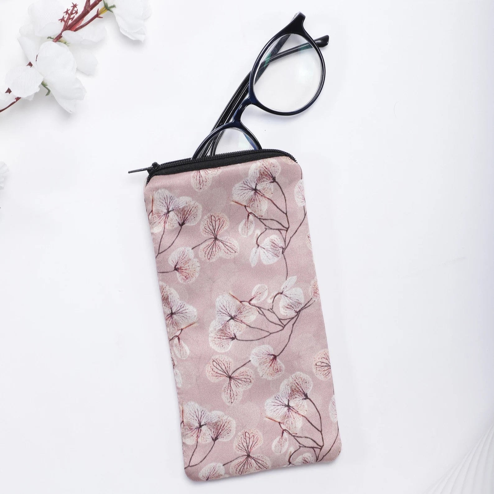 Blush Skeletal Leaves Silk Glasses Case - Pattern Passion_Just Makers