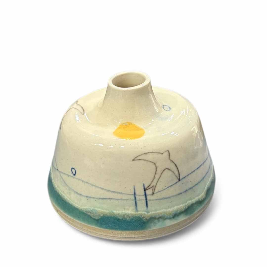 Bottle Bud Vase - Swift Mustard Moon - Lorna Gilbert - Just Makers Lorna Gilbert Ceramics