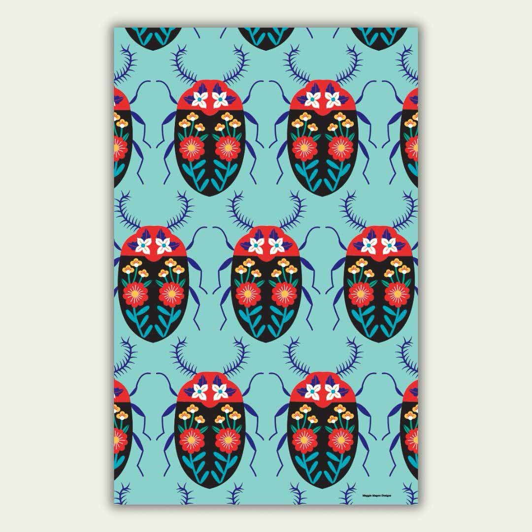 Bright Beetles Tea Towel - Maggie Magoo Designs_Just Makers