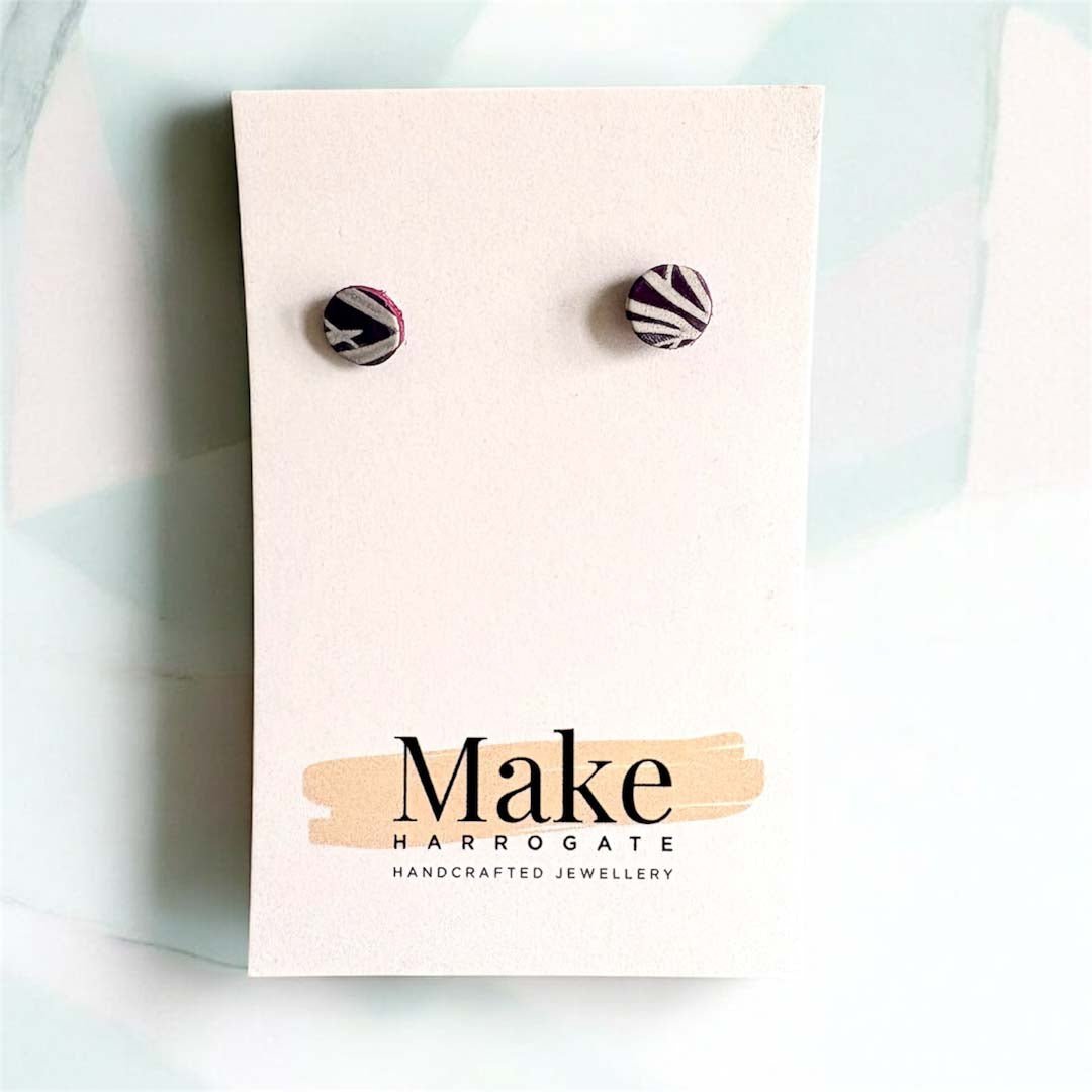 Burgundy and White Print Studs - Make Harrogate - Just Makers Make Harrogate
