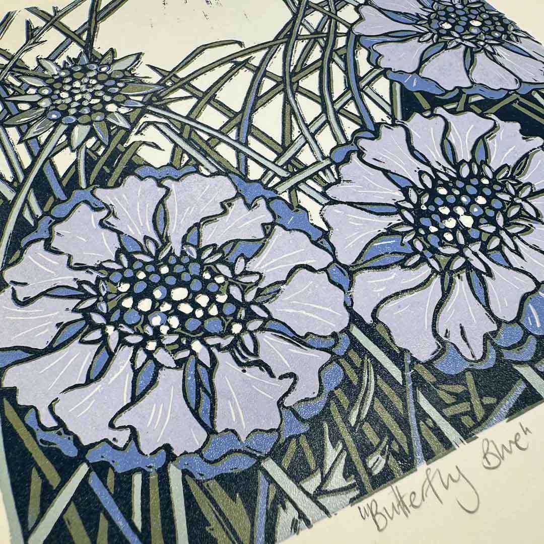 Butterfly Blue Linoprint Unframed Print_Just Makers