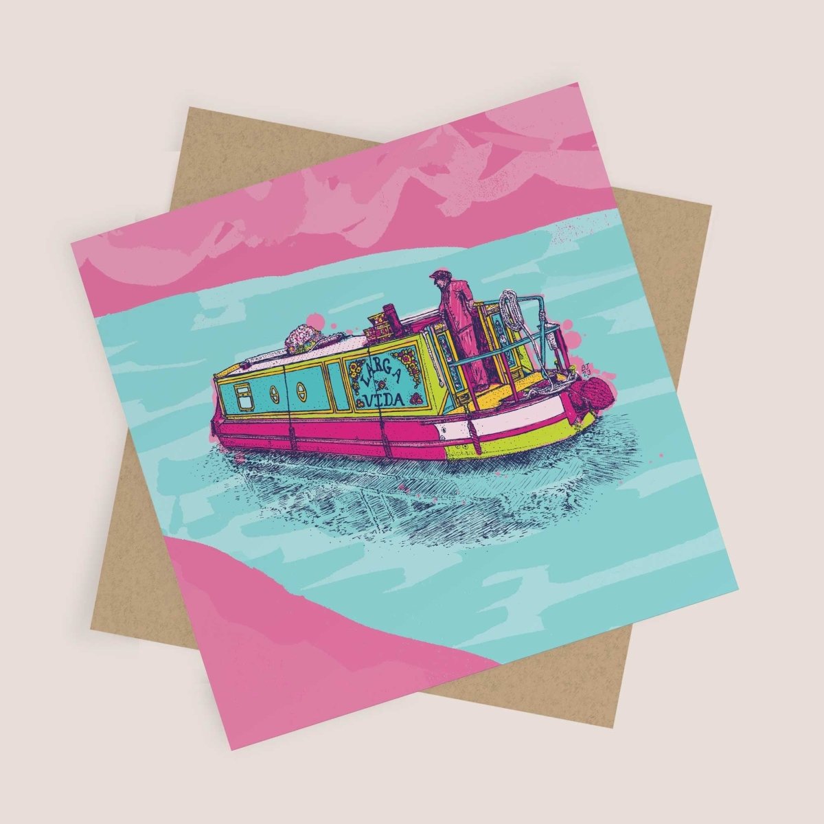 Canal Boat Greeting Card - Bejojo Art - Just Makers Bejojo Art