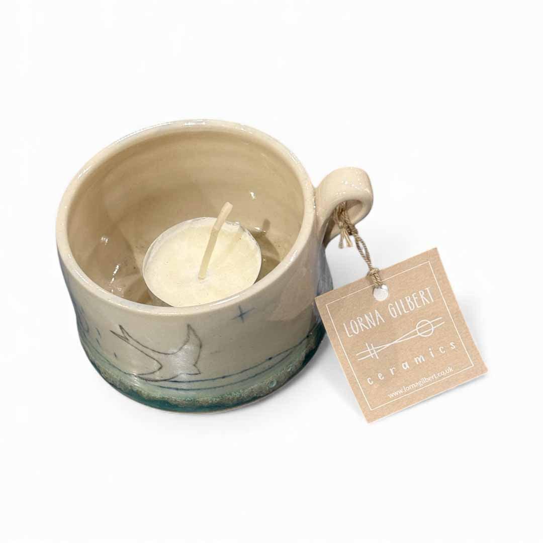 Ceramic Tealight Cup Swift Mustard Moon - Lorna Gilbert Ceramics_Just Makers