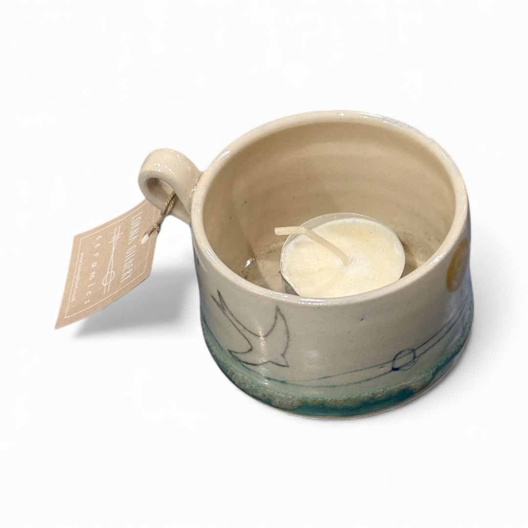 Ceramic Tealight Cup Swift Mustard Moon - Lorna Gilbert Ceramics - Just Makers Lorna Gilbert Ceramics
