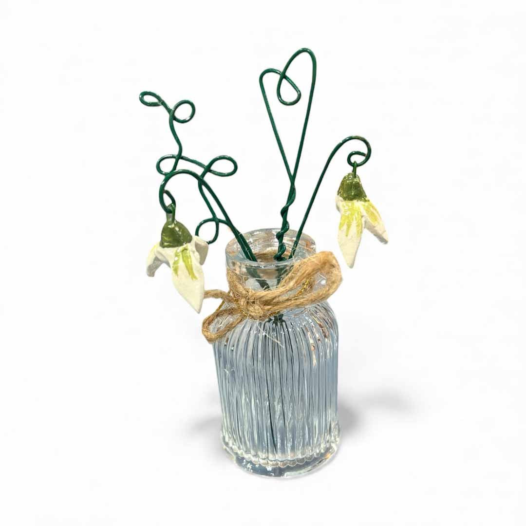 Ceramic and Wire Snowdrops in Vase - Jenny Blue Art - Just Makers Jenny Blue Art