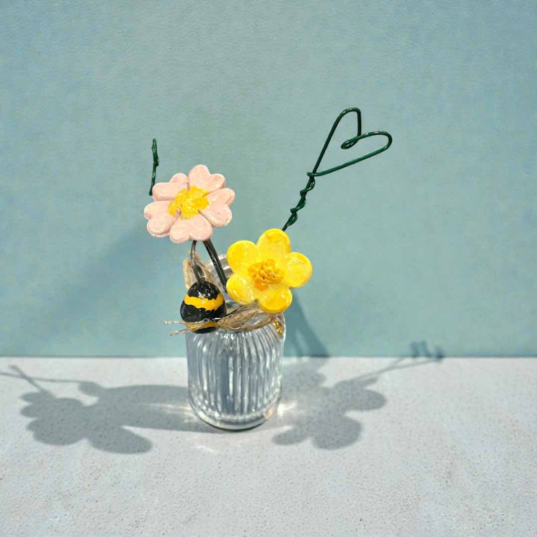 Ceramic and Wire Spring Flower and Bee in Vase - Jenny Blue Art - Just Makers Jenny Blue Art
