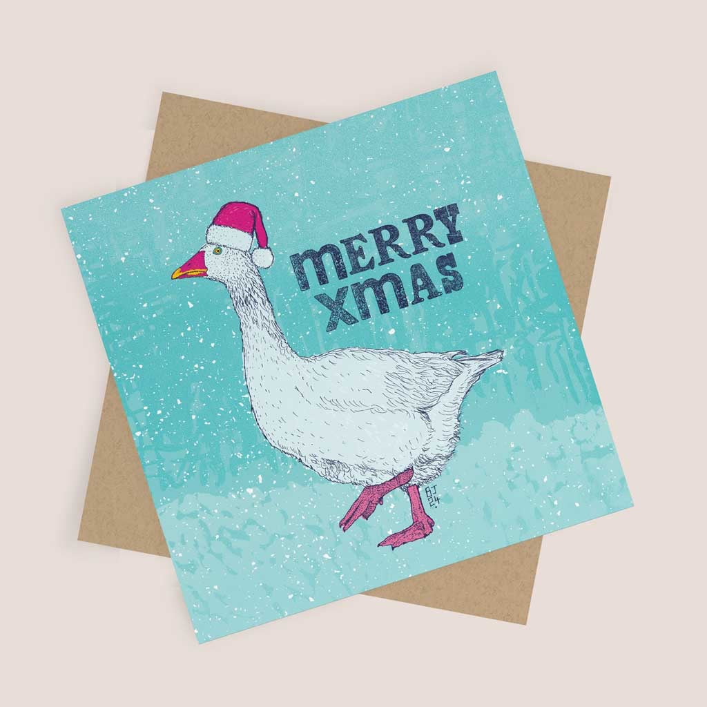 Christmas Goose Greeting Card - Bejojo Art_Just Makers