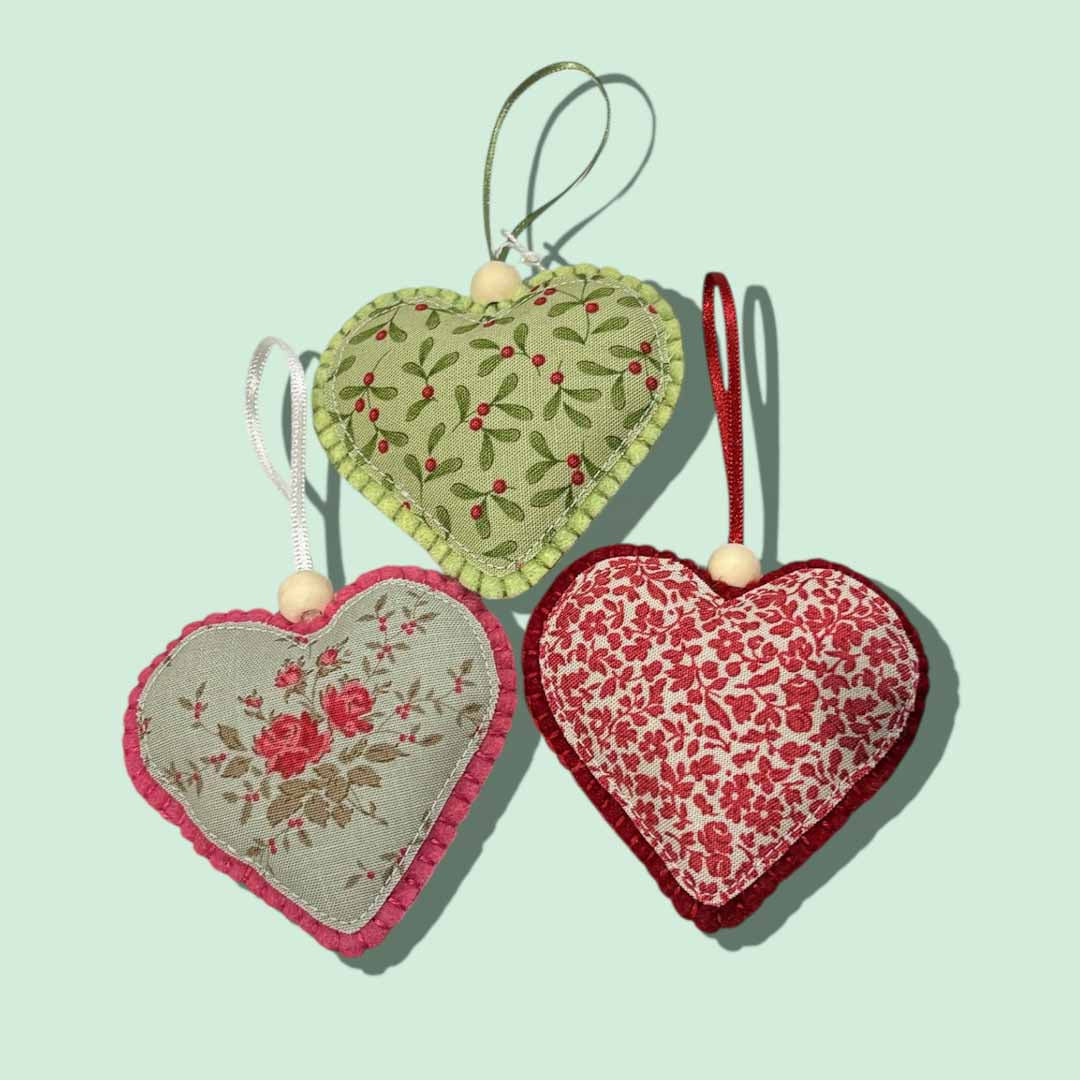 Christmas Heart Fabric Decoration - Alice and Audrey_Just Makers