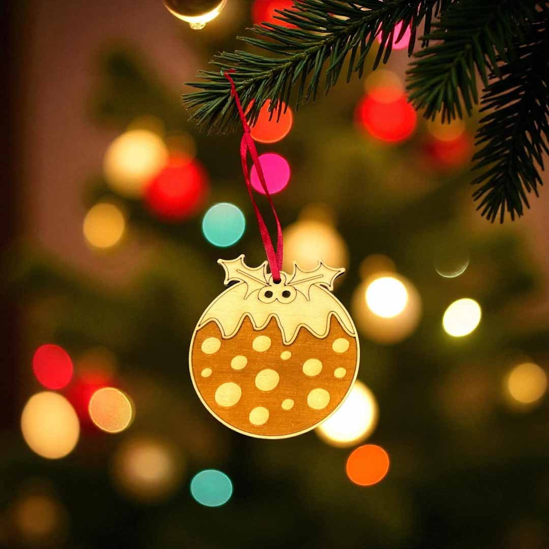 Christmas Pudding Wooden Decoration - Woodcutter Creations - Just Makers Woodcutter Creations