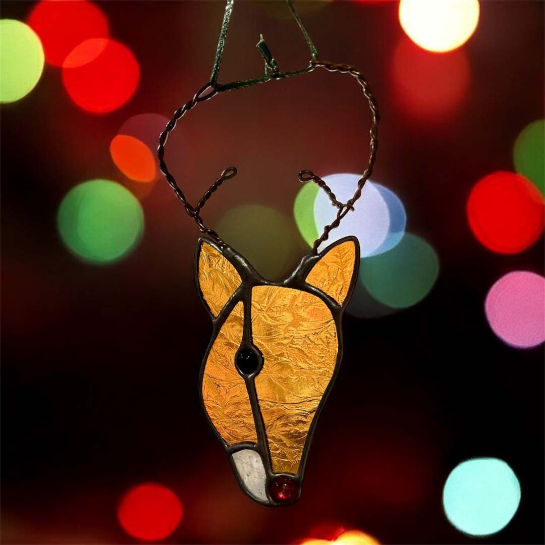 Christmas Rudolph Stained Glass Hanging Decoration - Dragonfly Glass Art - Just Makers Dragonfly Glass Art