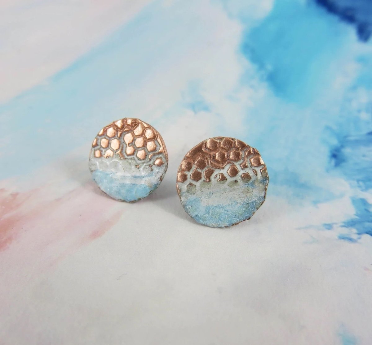 Copper and Enamel Textured Stud Earrings by 830 Degrees - Just Makers 830 Degrees