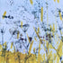Abstract art with yellow and black shapes on a blue background_Gill Kirk_Just Makers