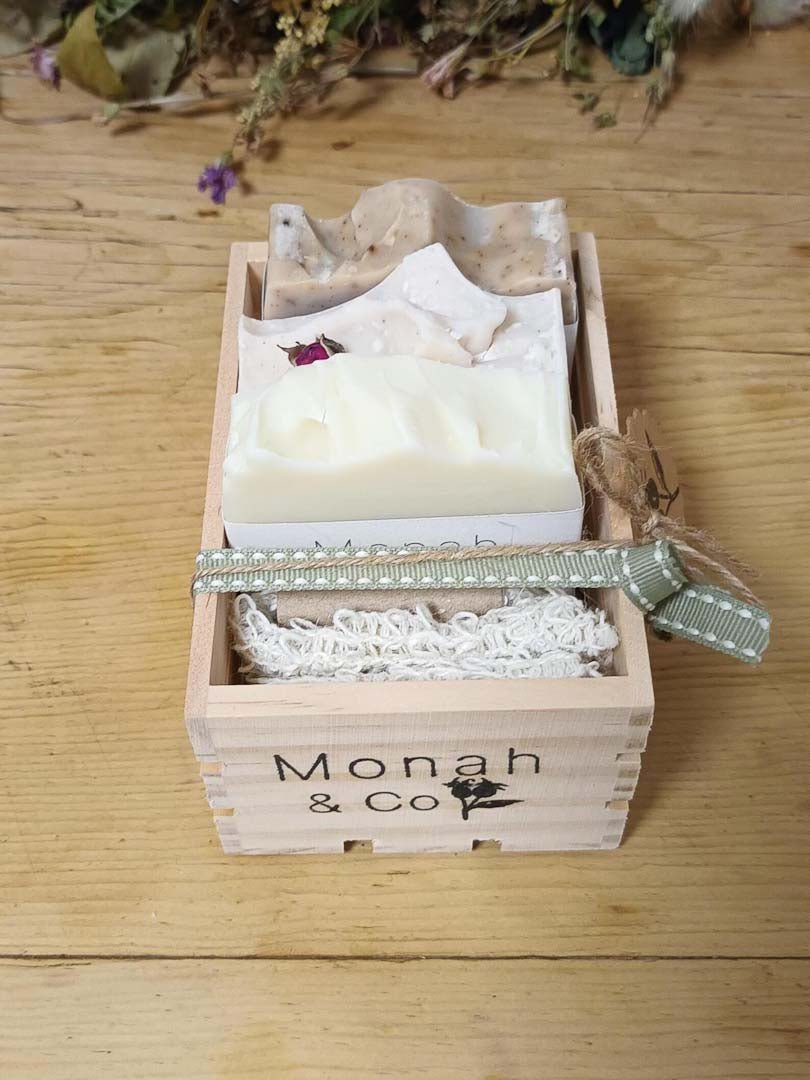 Crate Gift Set - 3 Soap Bars & Soap Saver - Monah and Co - Just Makers Monah & Co