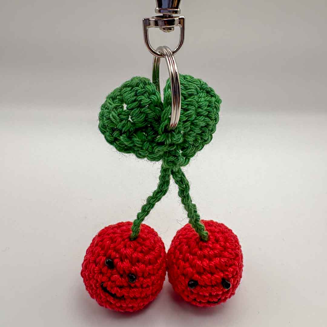 Crochet Cherry Keyring2 - Hooked on Yarn_Just Makers