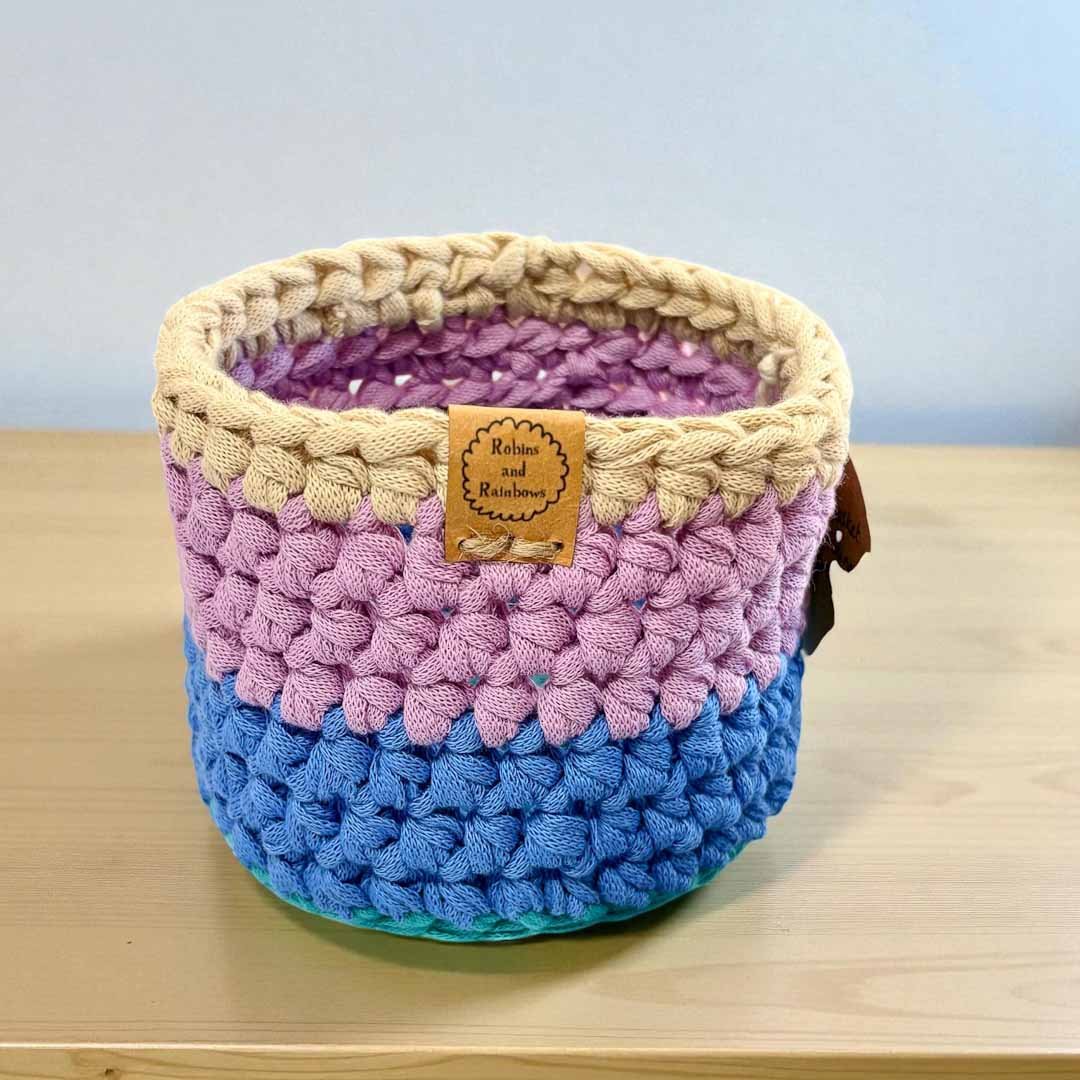 Crocheted Plant Pot Cover - Robins and Rainbows - Just Makers Robins and Rainbows