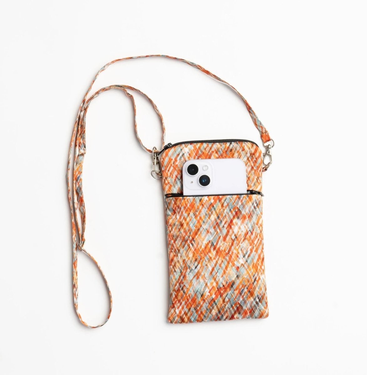 Cross Body Silk Red Crosshatch Phone Bag - Pattern Passion - Just Makers Pattern Passion