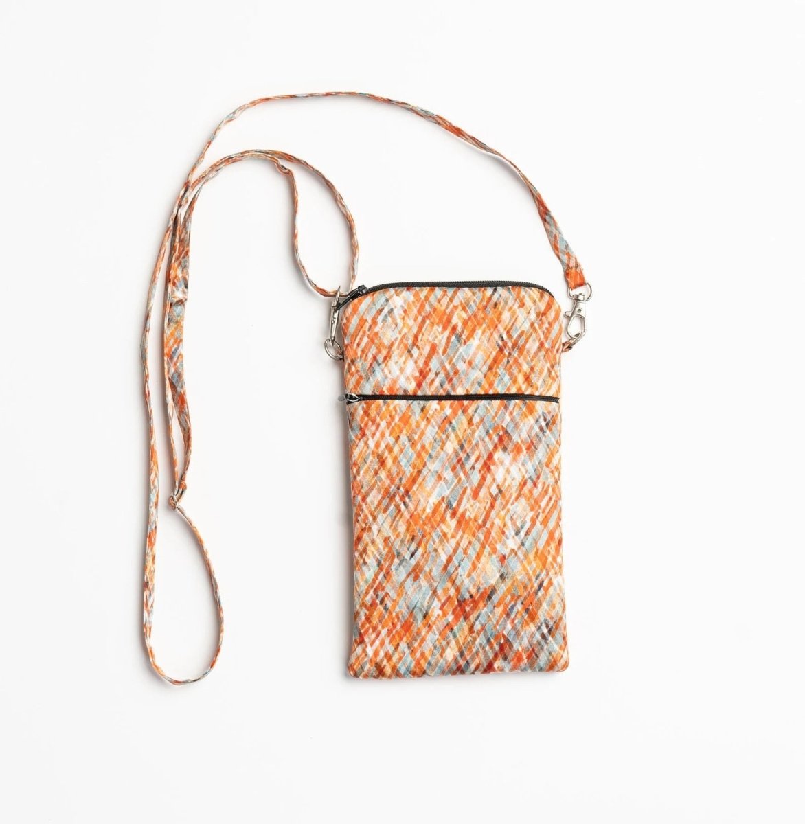 Cross Body Silk Red Crosshatch Phone Bag - Pattern Passion - Just Makers Pattern Passion