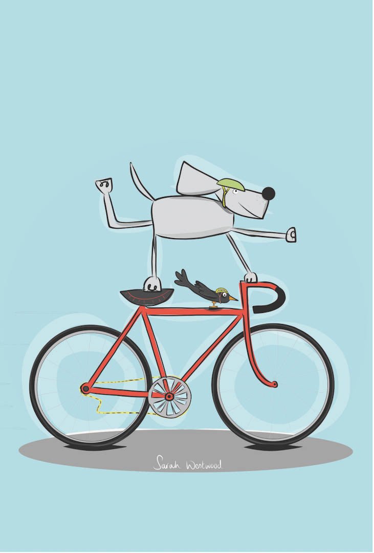 Cycling Weimaraner A4 Print - Sarah Westwood Illustrator - Just Makers Sarah Westwood Illustrator