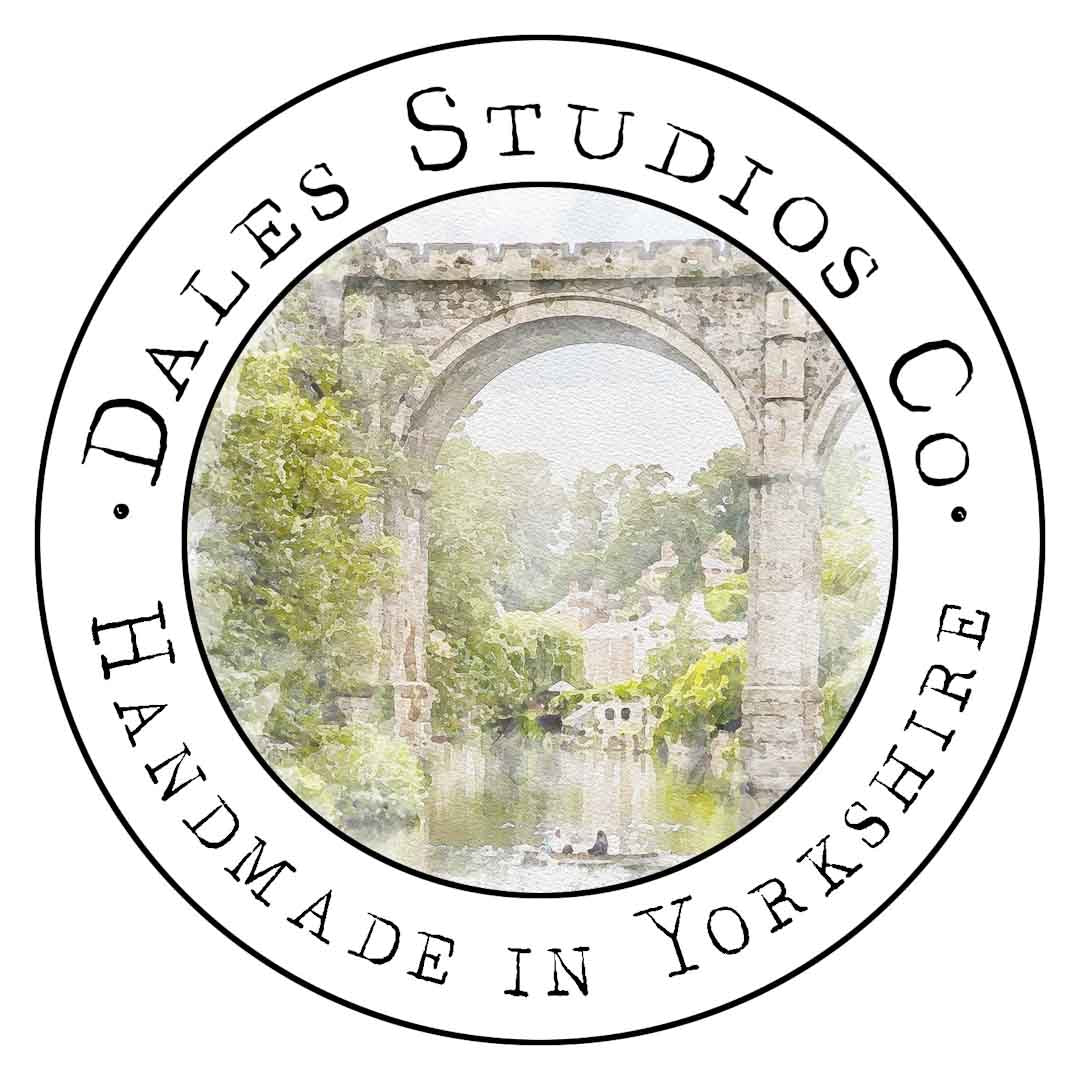 Circular logo with a bridge and trees in the center, surrounded by 'DALES STUDIOS CO. HANDMADE IN YORKSHIRE' text.