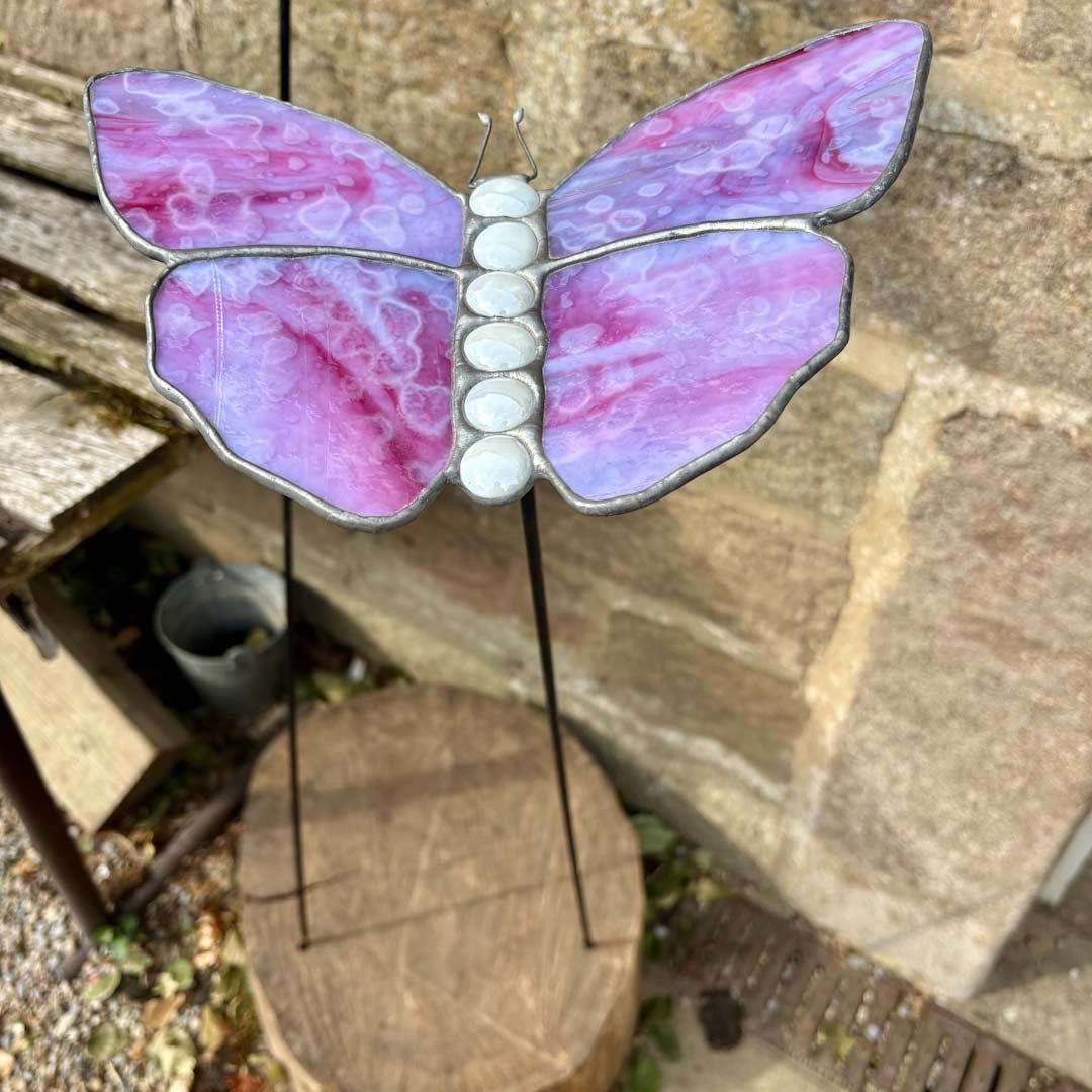 Dragonfly Glass Art Butterfly Stake (medium) - Just Makers Dragonfly Glass Art