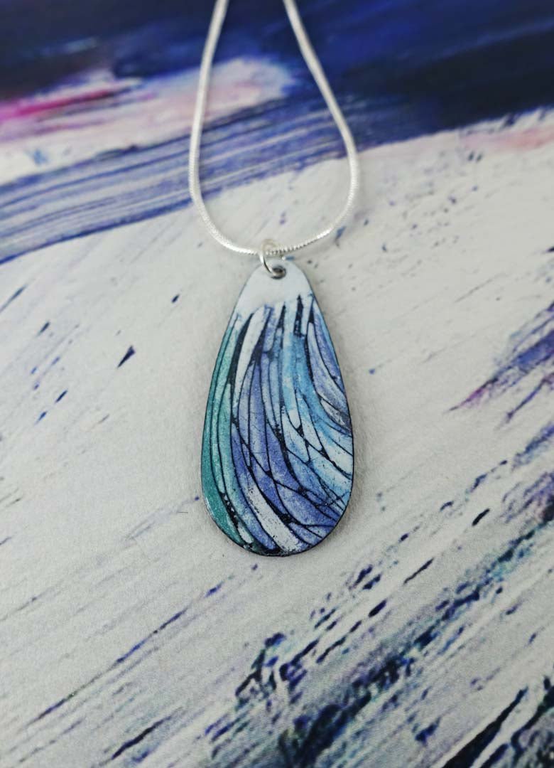 Dragonfly Inspired Teardrop Enamel and Copper Pendant by 830 Degrees - Just Makers 830 Degrees